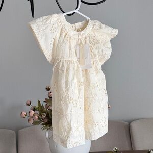 Zara Ivory Eyelet Flutter Sleeve Dress